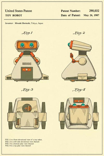 Toy & Game Blueprints: Hiroshi Horiuchi (Tomy Kogyo, Inc.) Toy Robot ("Dingbot") Patent by Jazzberry Blue