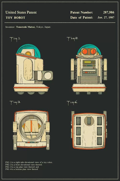 Tomotoshi Matsui (Tomy Kogyo, Inc.) Toy Robot ("Omnibot") Patent (Black)