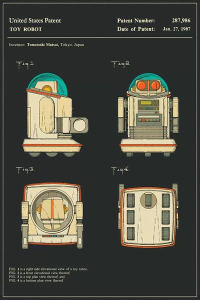 Robots: Tomotoshi Matsui (Tomy Kogyo, Inc.) Toy Robot ("Omnibot") Patent (Black) by Jazzberry Blue