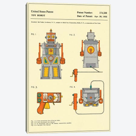Sid Noble (Ideal Toy Corporation) Toy Robot ("Robert the Robot) Patent Canvas Print #JBL164} by Jazzberry Blue Canvas Art Print