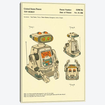 Yuji Tanno & Takeo Kimura (Playtime Products, Inc.) Toy Robot ("Gemini") Patent Canvas Print #JBL166} by Jazzberry Blue Art Print
