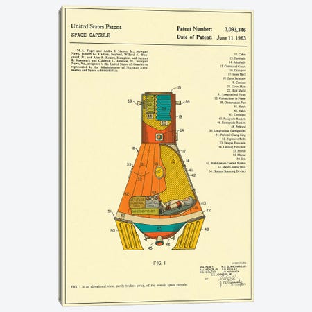 NASA Space Capsule Patent Canvas Print #JBL168} by Jazzberry Blue Canvas Artwork