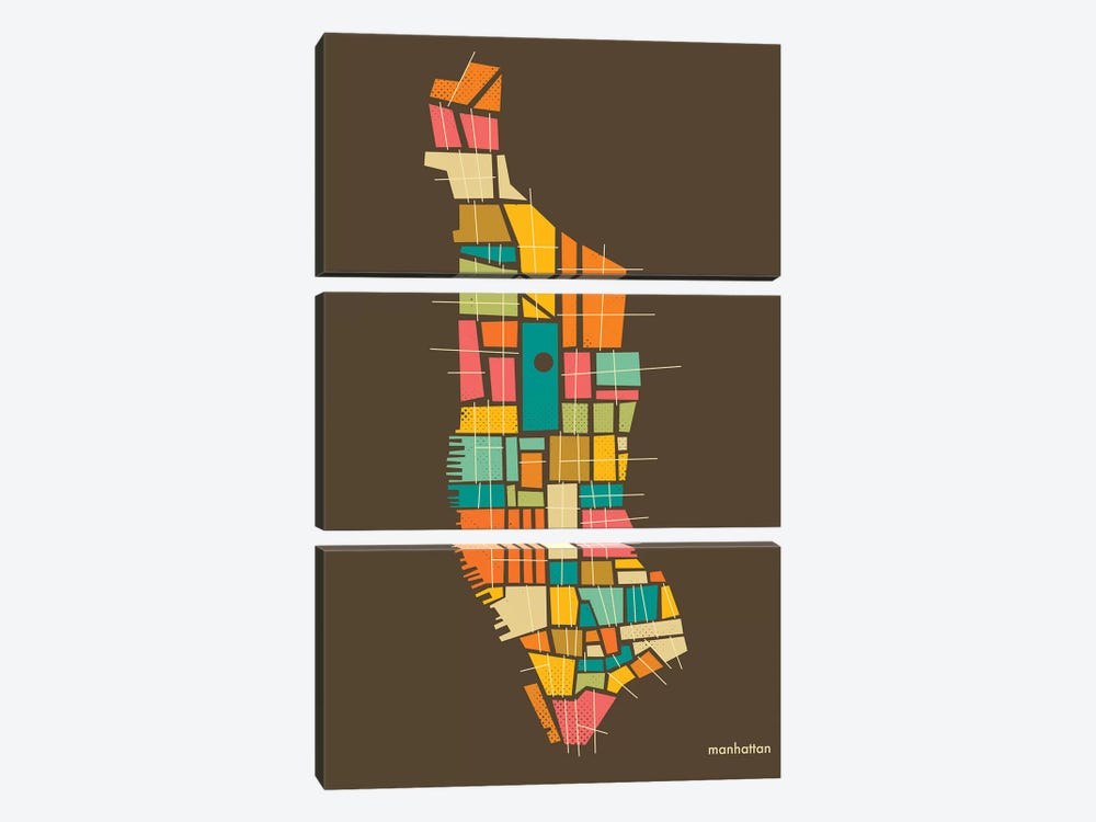 Abstract Manhattan Neighborhood Map 3-piece Canvas Print