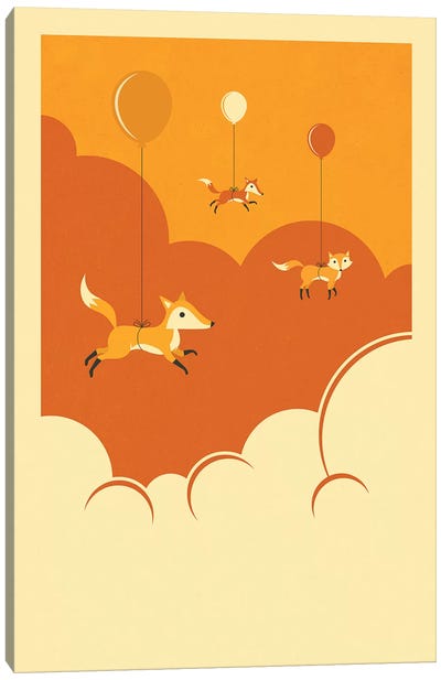 Flock Of Foxes Canvas Art Print - Orange, Teal & Espresso Art