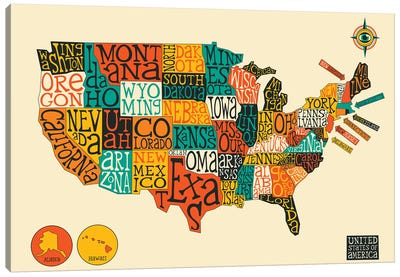 U.S.A Canvas Art Print - USA Maps