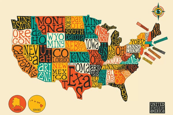 Kids Map Art: U.S.A by Jazzberry Blue