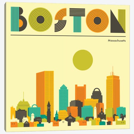 Boston Skyline I Canvas Print #JBL218} by Jazzberry Blue Canvas Artwork