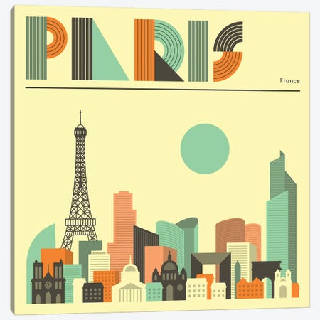 Paris Skyline I Canvas Print #JBL232} by Jazzberry Blue Canvas Wall Art