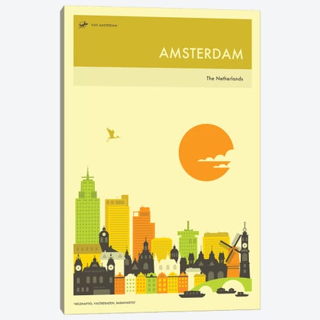 Amsterdam Skyline Canvas Print #JBL239} by Jazzberry Blue Canvas Wall Art