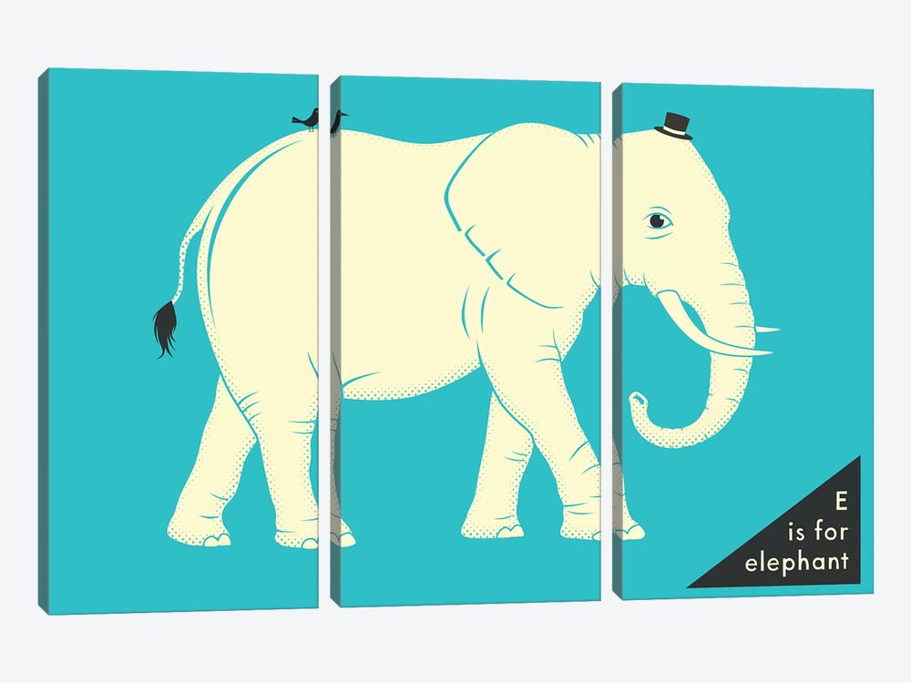 E Is For Elephant by Jazzberry Blue 3-piece Canvas Print