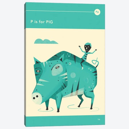 P Is For Pig Canvas Print #JBL273} by Jazzberry Blue Canvas Artwork