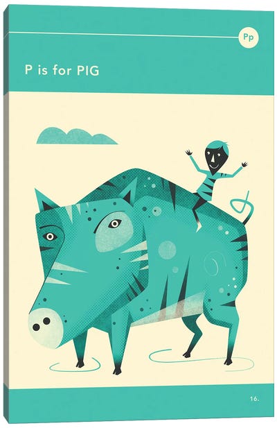 P Is For Pig Canvas Art Print - Jazzberry Blue