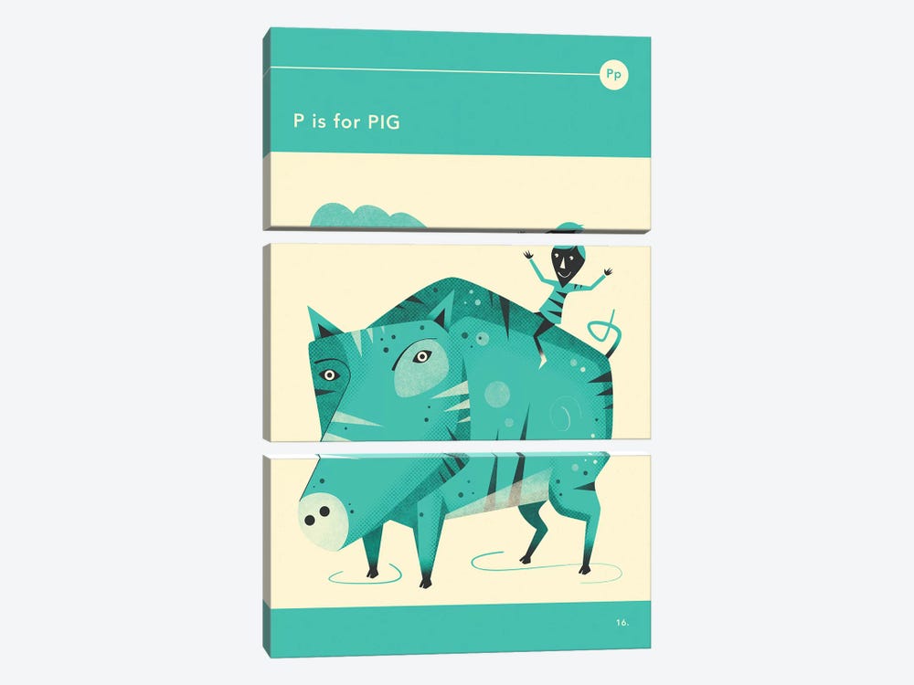 P Is For Pig by Jazzberry Blue 3-piece Canvas Art