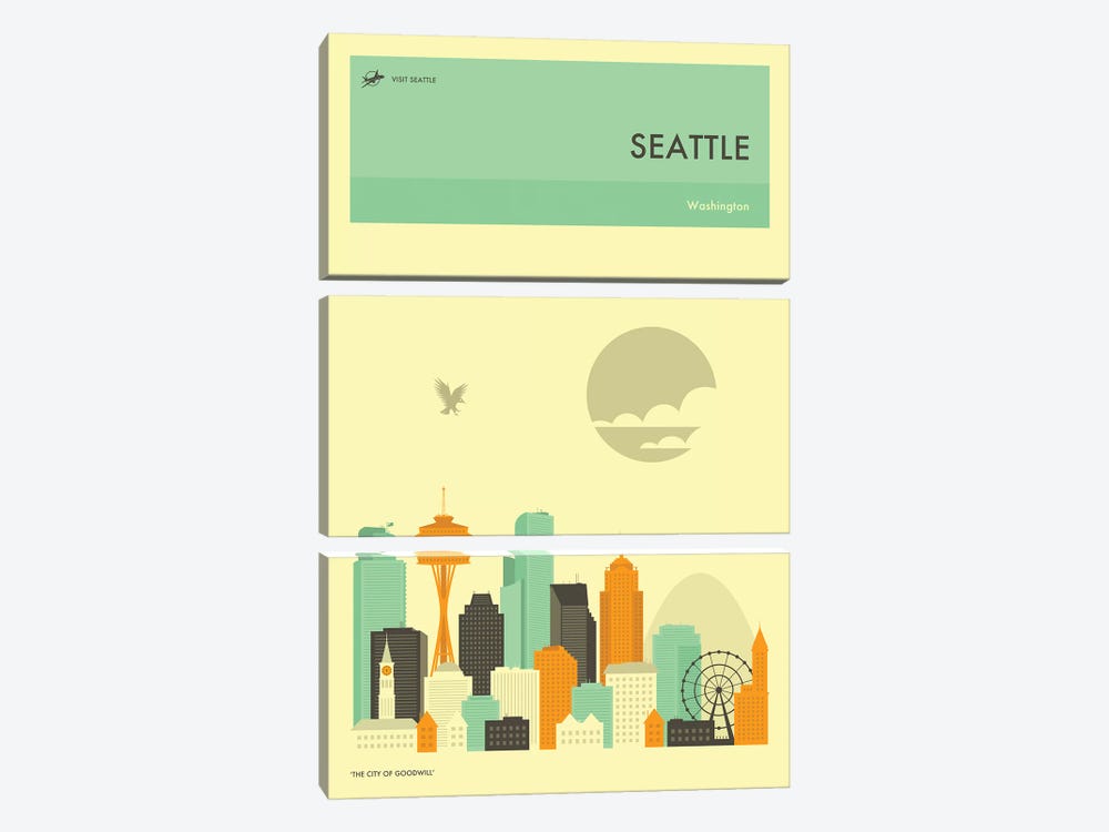 Seattle Skyline by Jazzberry Blue 3-piece Canvas Art Print