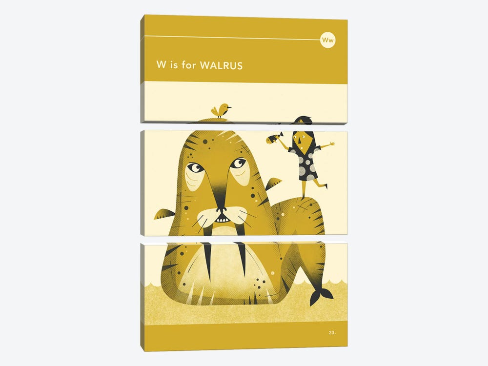 W Is For Walrus by Jazzberry Blue 3-piece Canvas Art Print