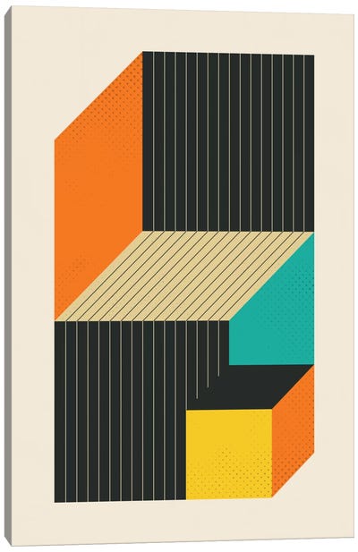 Cubes VI Canvas Art Print - Orange, Teal & Espresso Art