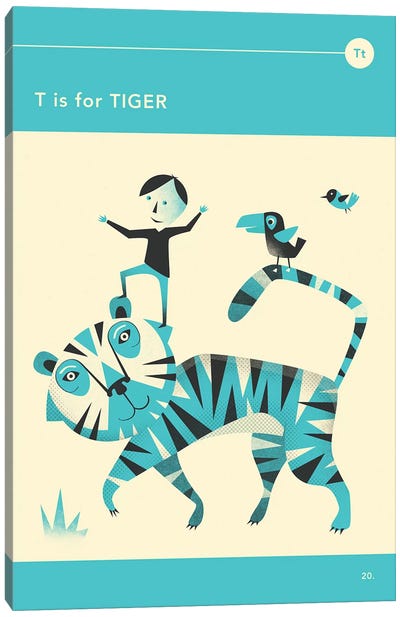 T Is For Tiger  Canvas Art Print - Jazzberry Blue