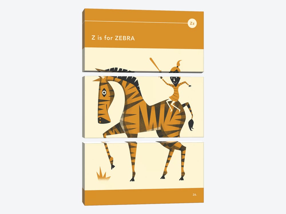 Z Is For Zebra  by Jazzberry Blue 3-piece Canvas Art Print