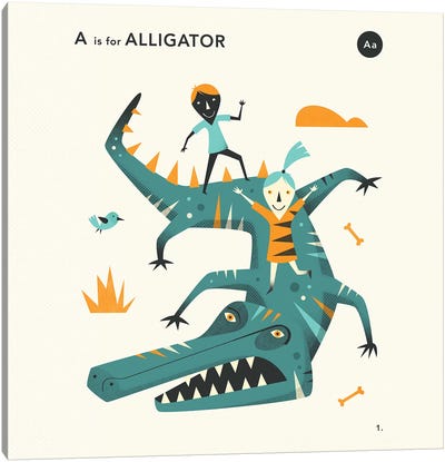 A Is For Alligator II Canvas Art Print - Crocodile & Alligator Art