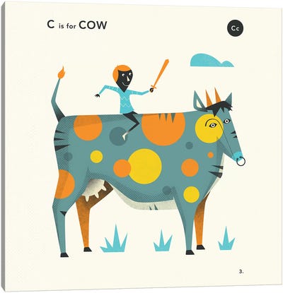 C Is For Cow  II Canvas Art Print - Jazzberry Blue