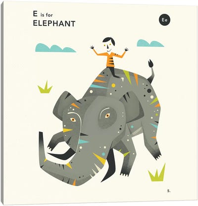 E Is For Elephant II Canvas Art Print - Letter E