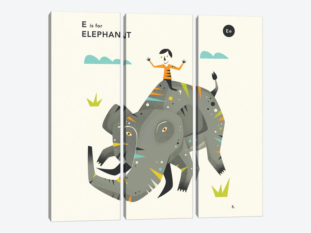 E Is For Elephant II by Jazzberry Blue 3-piece Canvas Art Print