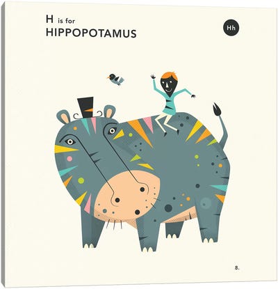 H Is For Hippo  II Canvas Art Print - Hippopotamus Art