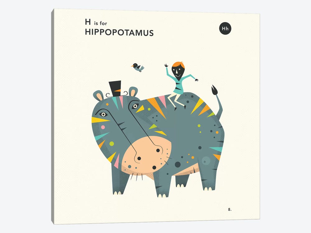 H Is For Hippo  II by Jazzberry Blue 1-piece Canvas Wall Art