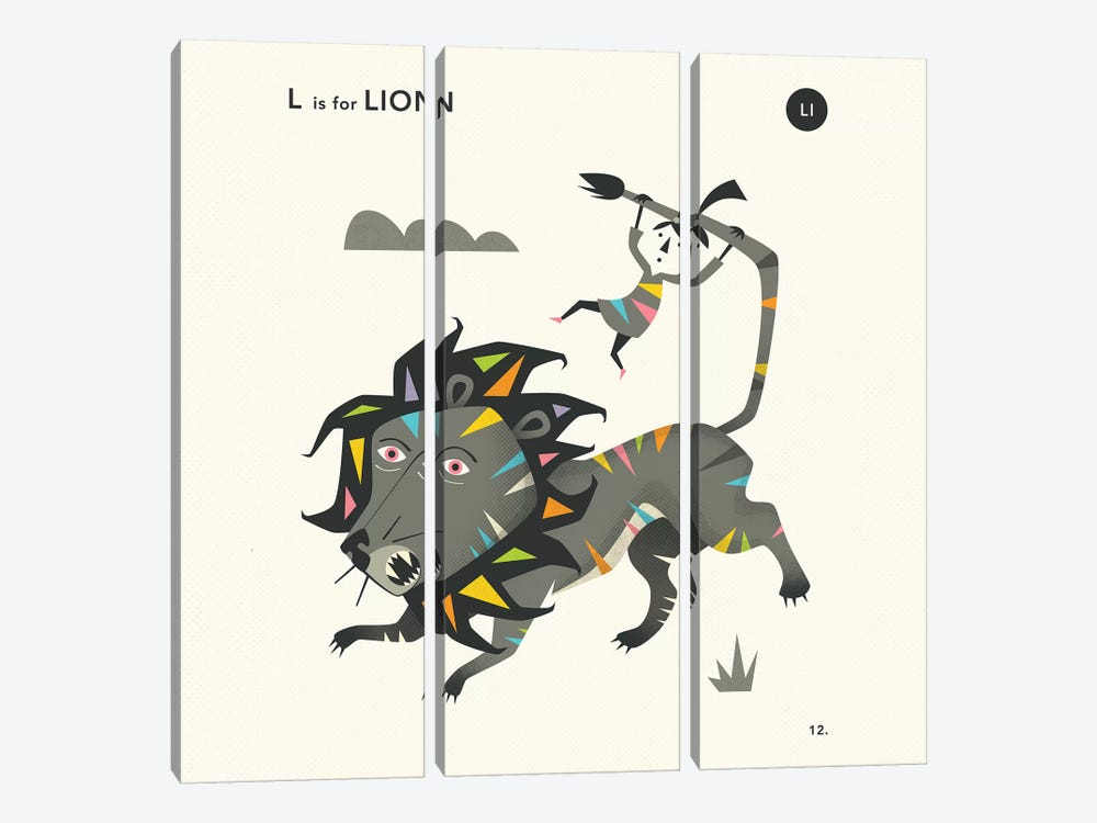 L Is For Lion  II by Jazzberry Blue 3-piece Canvas Art Print