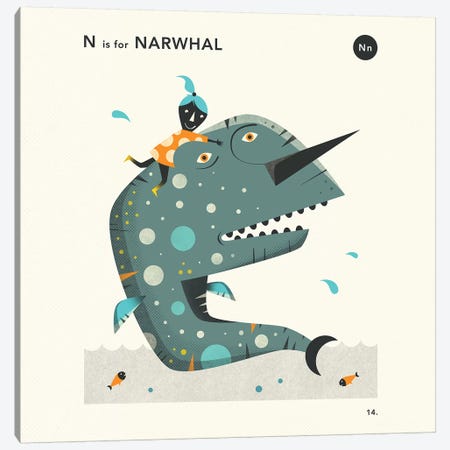 N Is For Narwhal  II Canvas Print #JBL354} by Jazzberry Blue Canvas Art