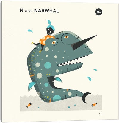 N Is For Narwhal  II Canvas Art Print - Letter N