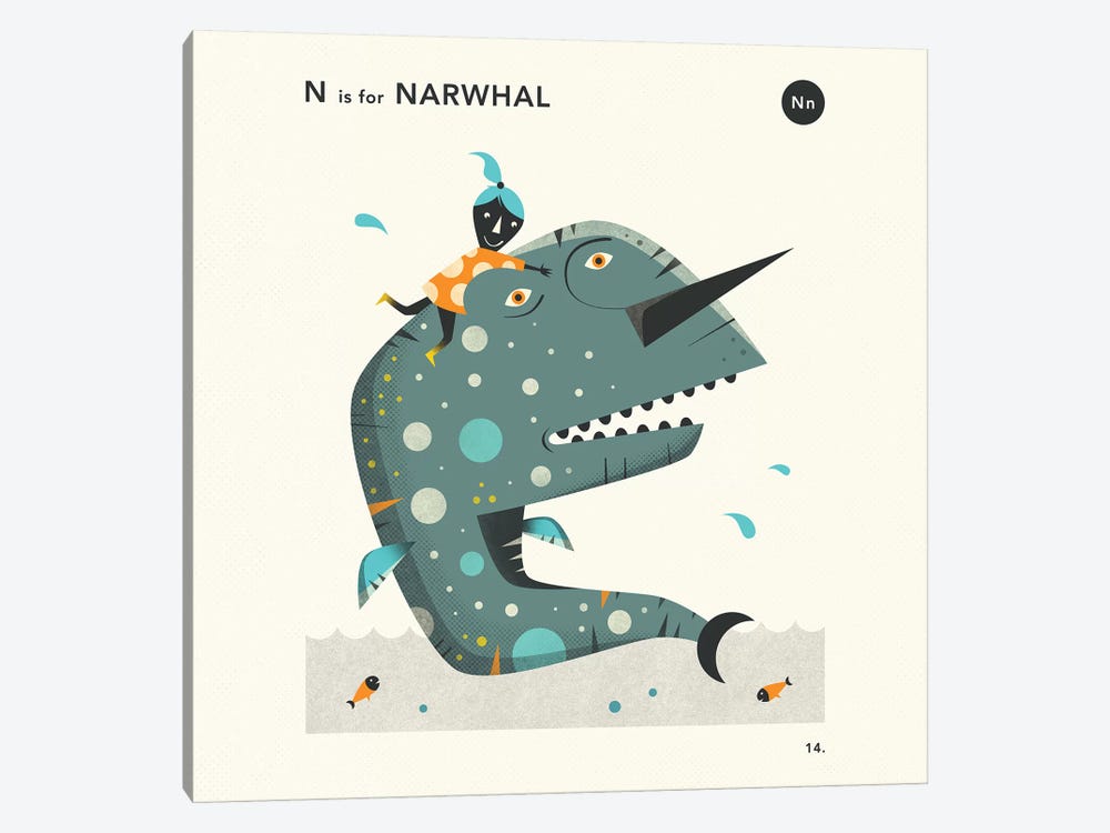 N Is For Narwhal  II by Jazzberry Blue 1-piece Canvas Wall Art