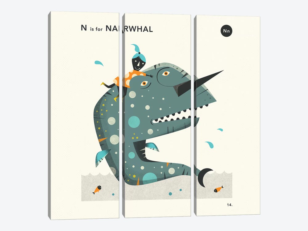 N Is For Narwhal  II by Jazzberry Blue 3-piece Canvas Wall Art