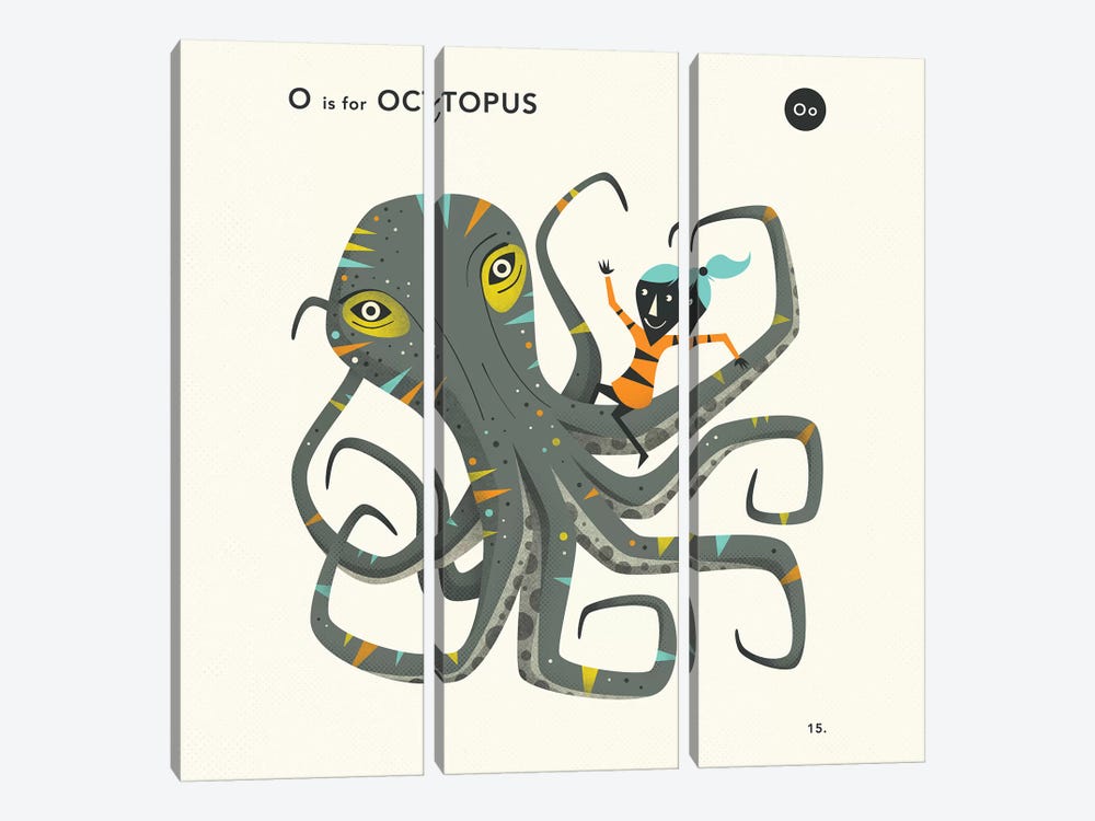 O Is For Octopus  II by Jazzberry Blue 3-piece Canvas Print