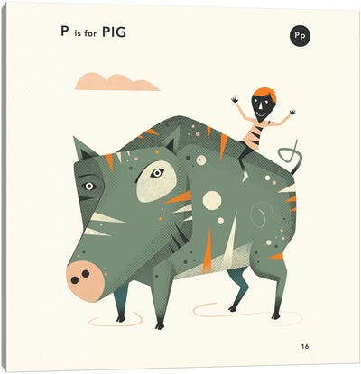 P Is For Pig  II Canvas Art Print - Letter P