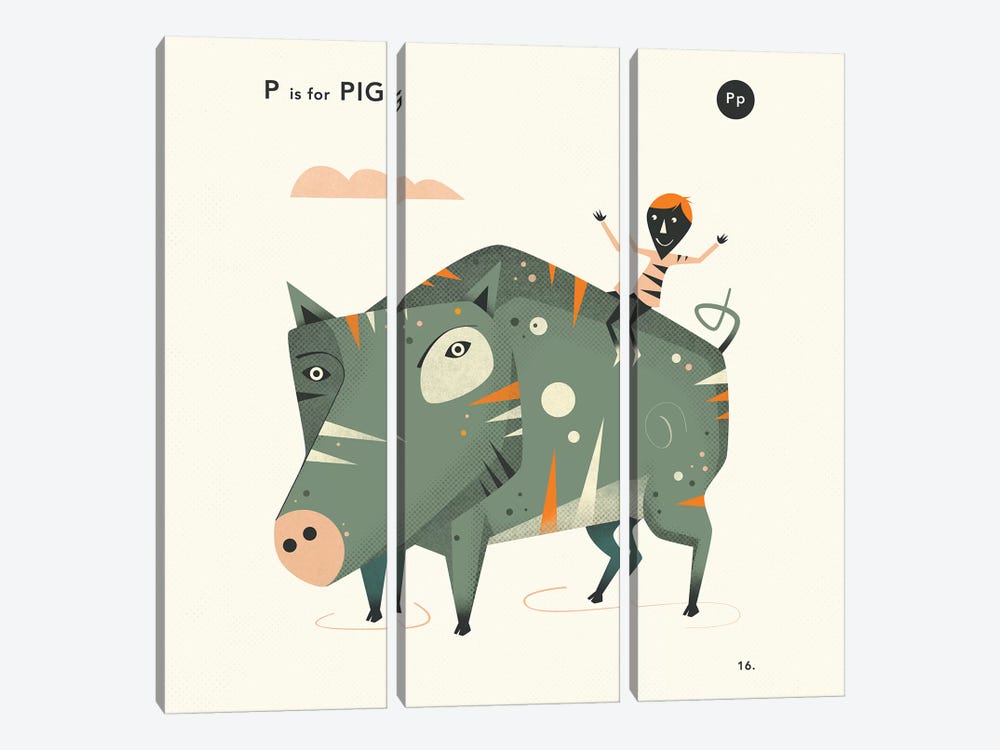 P Is For Pig  II by Jazzberry Blue 3-piece Canvas Artwork