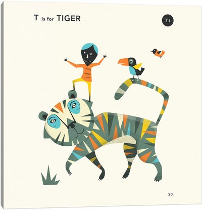T Is For Tiger II Canvas Art Print - Tiger Art