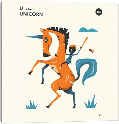 U Is For Unicorn II Canvas Art Print - Unicorn Art