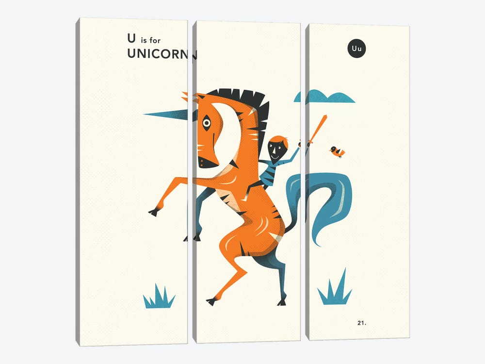 U Is For Unicorn II by Jazzberry Blue 3-piece Canvas Print