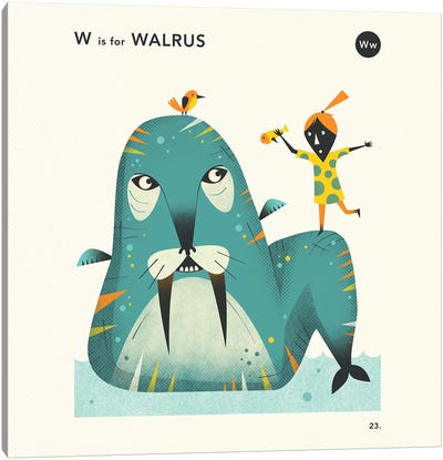 W Is For Walrus II Canvas Art Print - Letter W