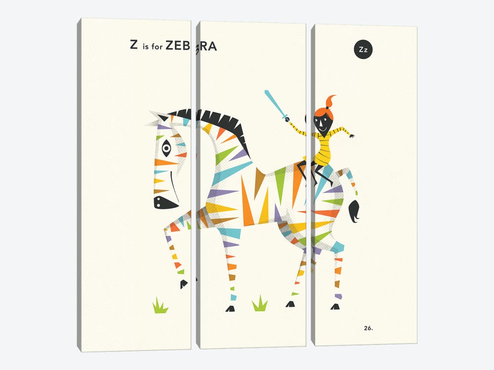 Z Is For Zebra II by Jazzberry Blue 3-piece Canvas Art Print