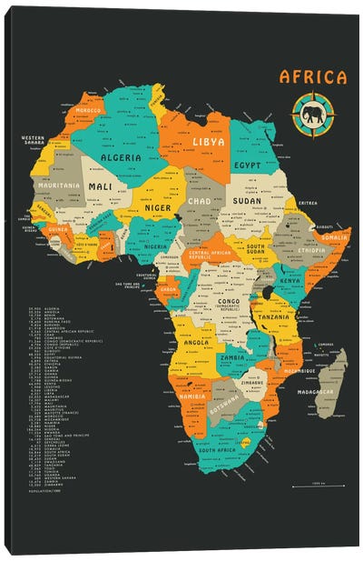 Africa Map Canvas Art Print - Best Selling Map Art