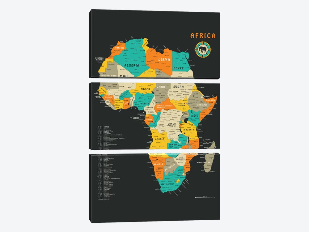Africa Map by Jazzberry Blue 3-piece Canvas Print