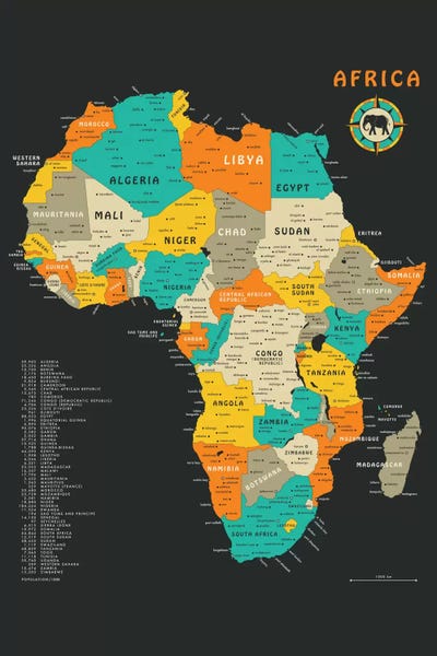 Large Map Art - Canvas Prints: Africa Map by Jazzberry Blue