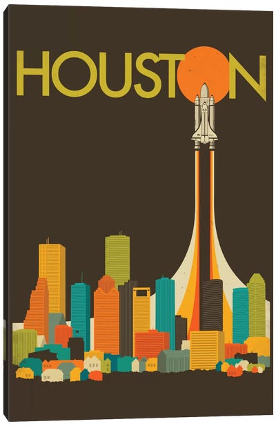 Houston Skyline I Canvas Art Print - Orange, Teal & Espresso Art