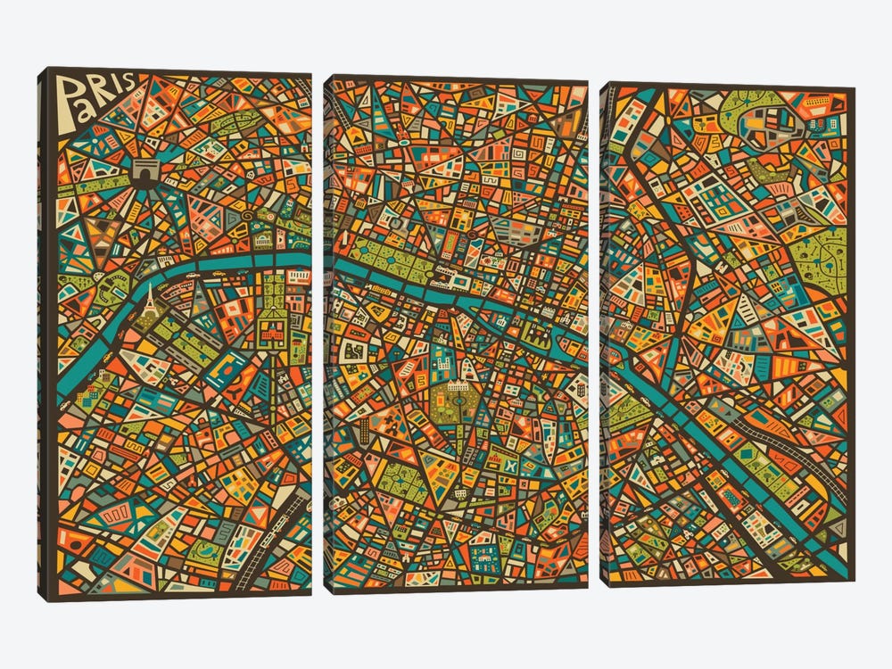 Paris Street Map 3-piece Art Print