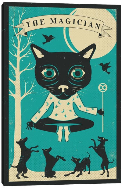 Tarot Card Cat Magician Canvas Art Print - Jazzberry Blue