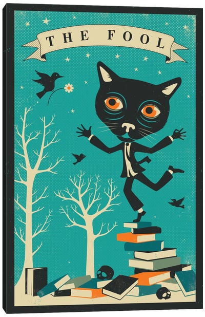 Tarot Card Cat The Fool Canvas Art Print - Black Cat Art