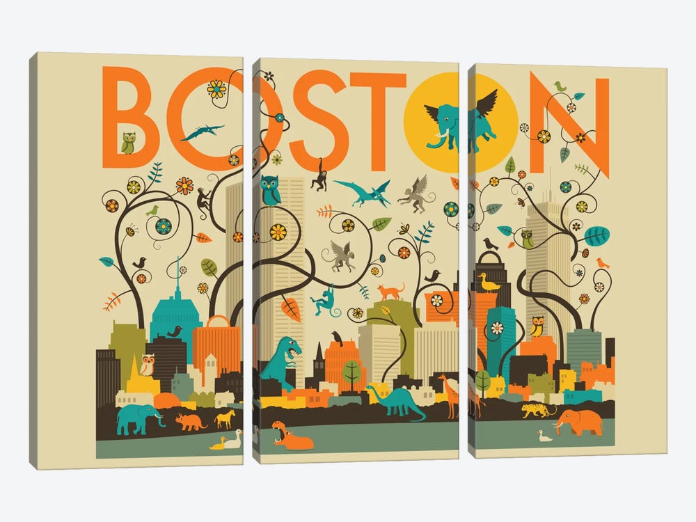 Wild Boston by Jazzberry Blue 3-piece Canvas Print