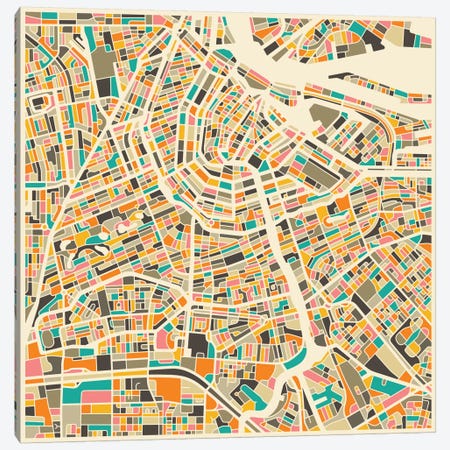 Abstract City Map of Amsterdam Canvas Print #JBL87} by Jazzberry Blue Canvas Wall Art